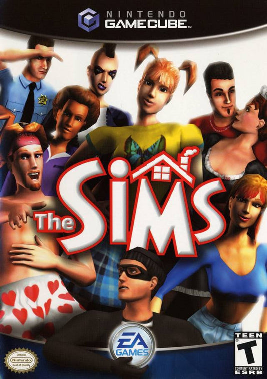 The Sims Nintendo GameCube game featuring life simulation gameplay character creation home building real time needs management career progression social interactions and open ended sandbox style play in a virtual neighborhood world front cover
