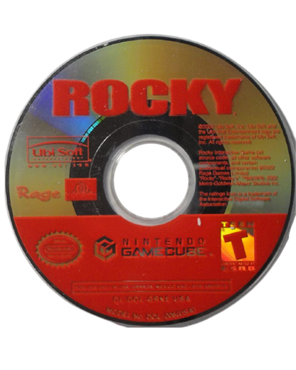 Disc Cover art for Rocky GameCube GC video game, boxing sports action, fight simulation, multiplayer, classic Nintendo GameCube title, movie tie-in