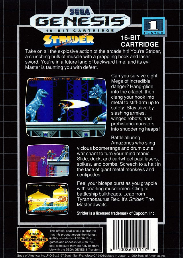 Strider Sega Genesis retro video game action platformer back of case (1990)