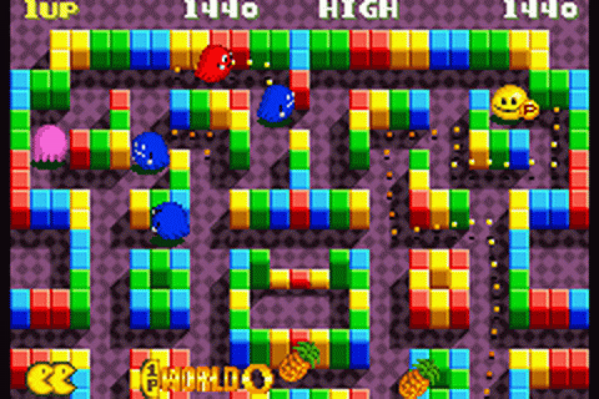 Pac-Man Collection for Game Boy Advance, gameplay for an arcade compilation video game with classic maze gameplay, multiple game modes, retro challenges, and iconic character action