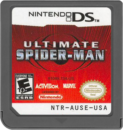 Ultimate Spider-Man Nintendo DS open-world action video game cel-shaded art style comic book adaptation play as both Spider-Man and Venom web-swinging combat missions collectibles Activision handheld exclusive cartridge
