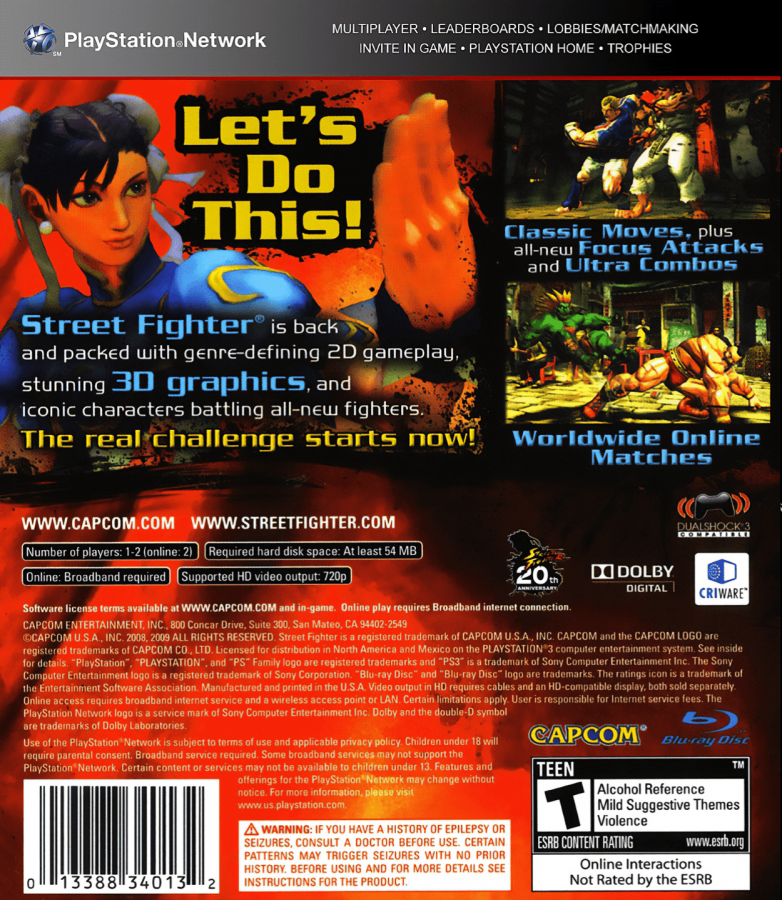 Street Fighter IV back cover art for PlayStation 3 (PS3) video game