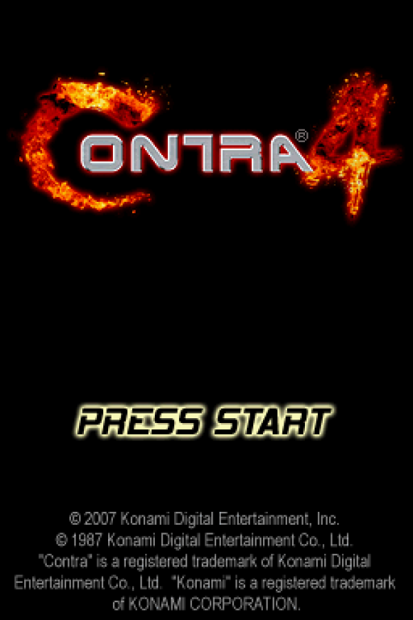Contra 4 start screen for Nintendo DS (DS) run-and-gun action video game
