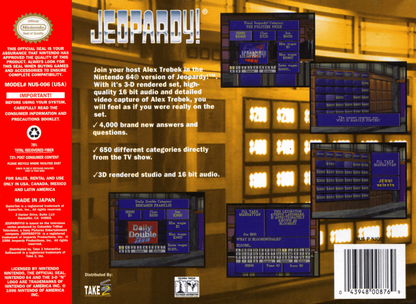 Jeopardy back cover art for Nintendo 64 N64 video game