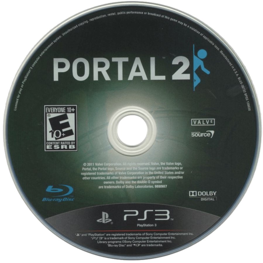 Portal 2 disc art for PlayStation 3 (PS3) video game