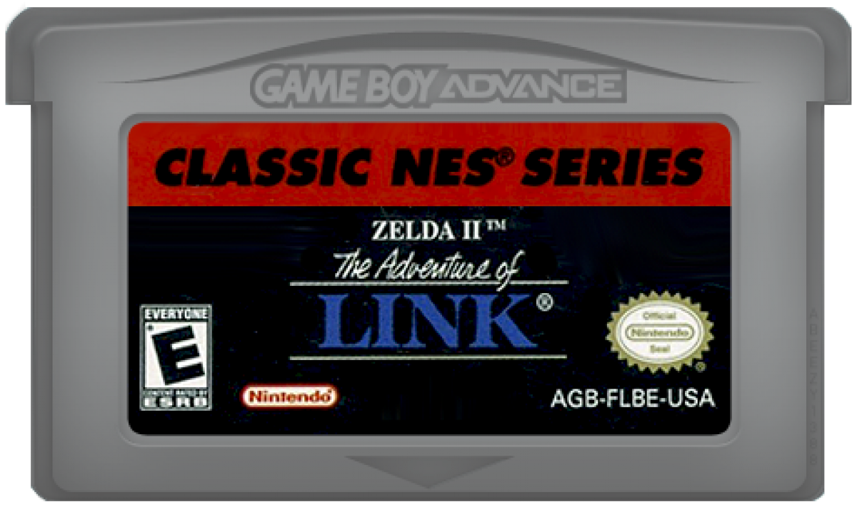 Zelda II The Adventure of Link Classic NES Series for Game Boy Advance (GBA), cartridge for a retro video game featuring action role-playing gameplay, side-scrolling combat, dungeon exploration, fantasy adventure, and classic Nintendo action