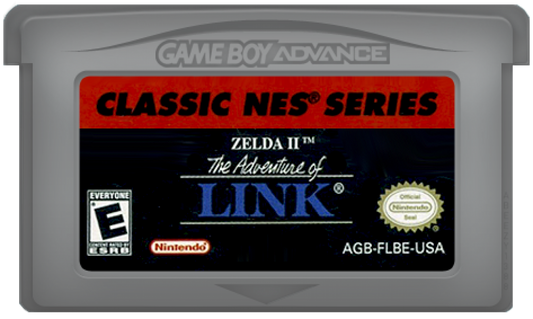 Zelda II The Adventure of Link Classic NES Series for Game Boy Advance (GBA), cartridge for a retro video game featuring action role-playing gameplay, side-scrolling combat, dungeon exploration, fantasy adventure, and classic Nintendo action
