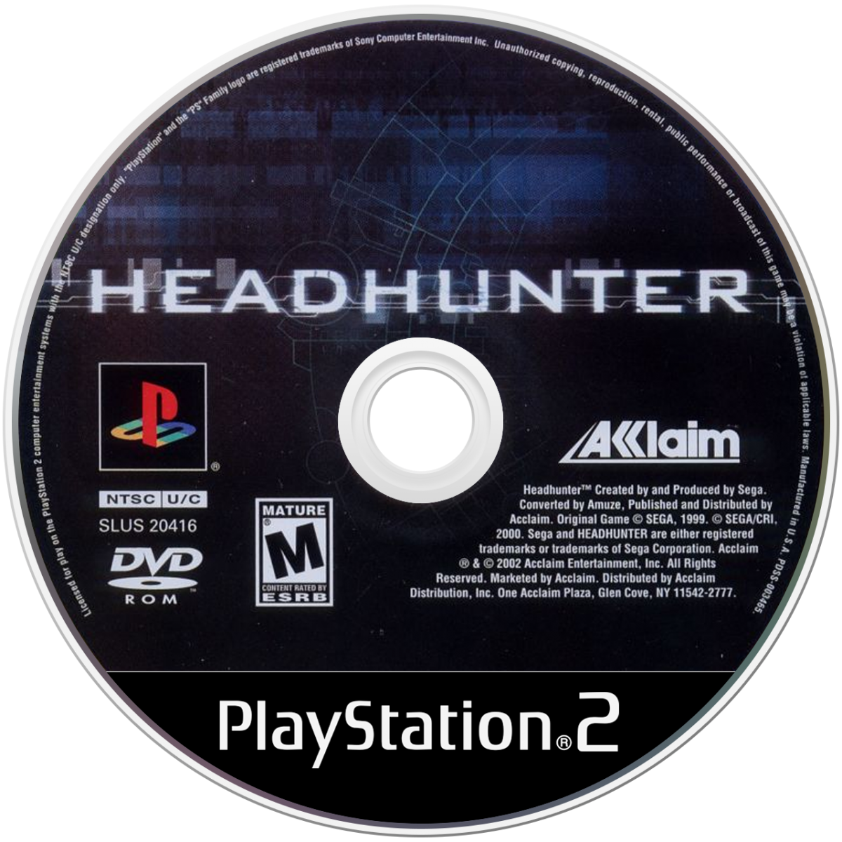 Headhunter disc art for Playstation 2 video game
