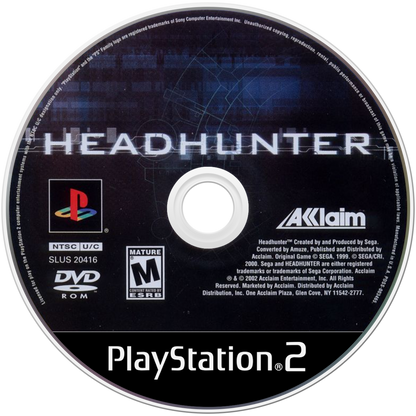 Headhunter disc art for Playstation 2 video game