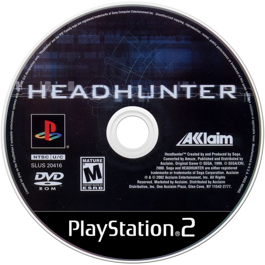 Headhunter disc art for Playstation 2 video game