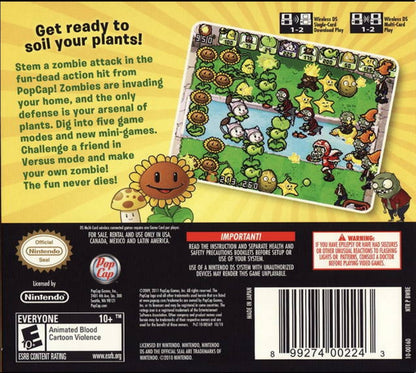 Plants vs. Zombies back of case for Nintendo DS (DS) tower defense strategy video game
