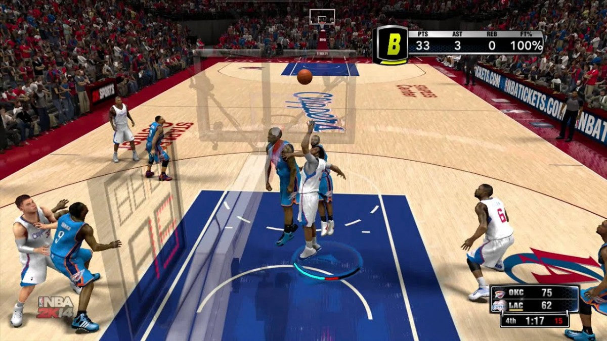 NBA 2K14 Xbox 360 basketball simulation sports video game featuring LeBron James improved dribbling mechanics next-gen graphics and MyCAREER mode gameplay screenshot