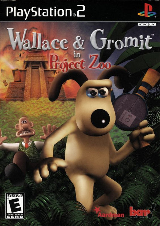 Wallace & Gromit: Project Zoo for PlayStation 2 action platformer adventure game based on the Aardman characters featuring puzzle solving exploration gadgets family friendly gameplay front cover