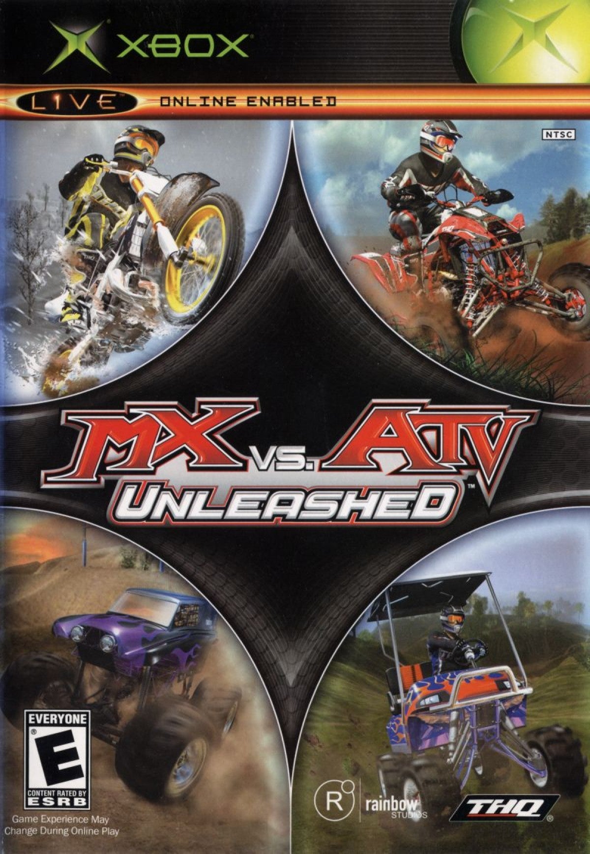 MX vs ATV Unleashed Xbox for off road racing video game fans featuring motocross and ATV competition freestyle tricks massive outdoor tracks career mode multiplayer racing realistic physics vehicle customization extreme sports action collectible gaming appeal front cover art