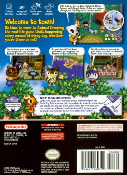 Animal Crossing [Player's Choice, with Memory Card] back of case for GameCube (GC) life simulation video game 