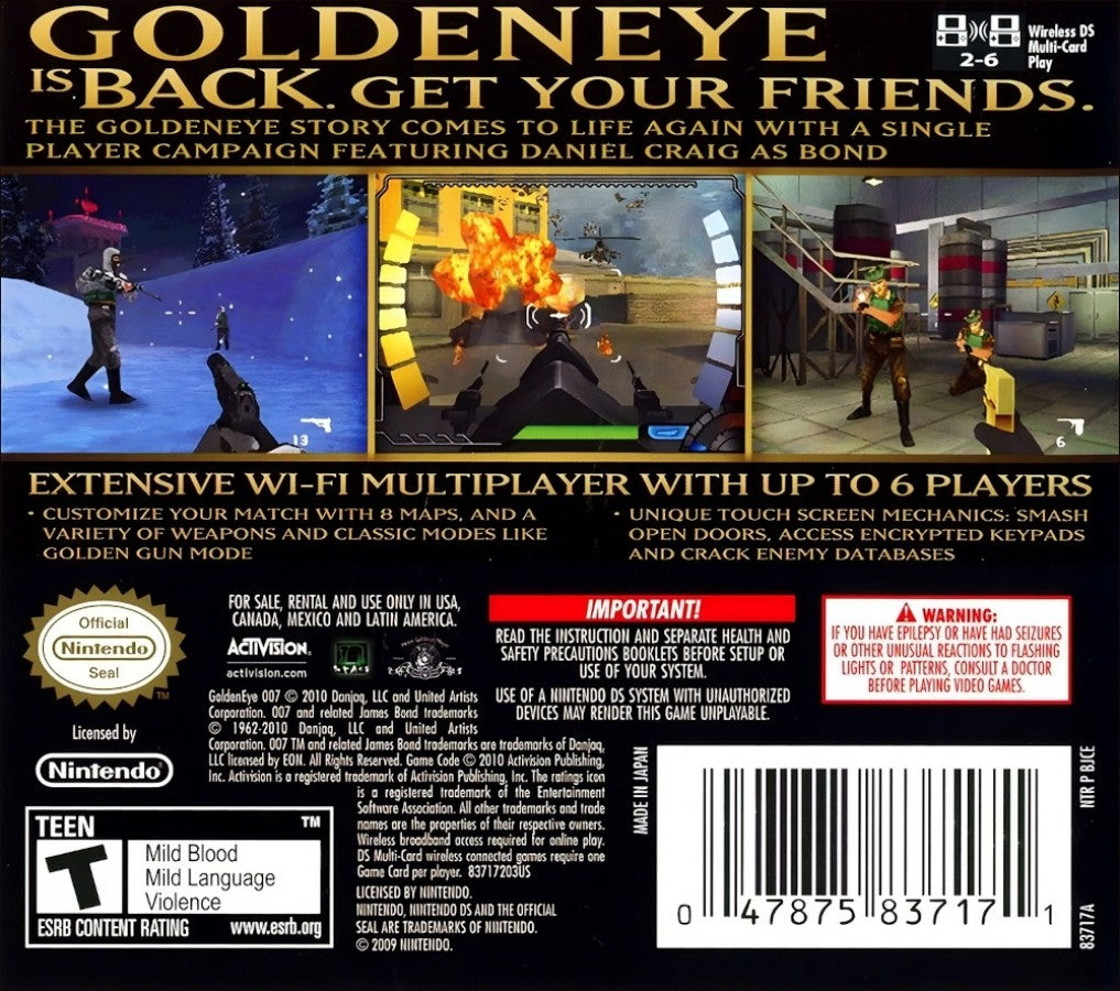 007 Goldeneye back cover art for Nintendo DS (DS) video game
