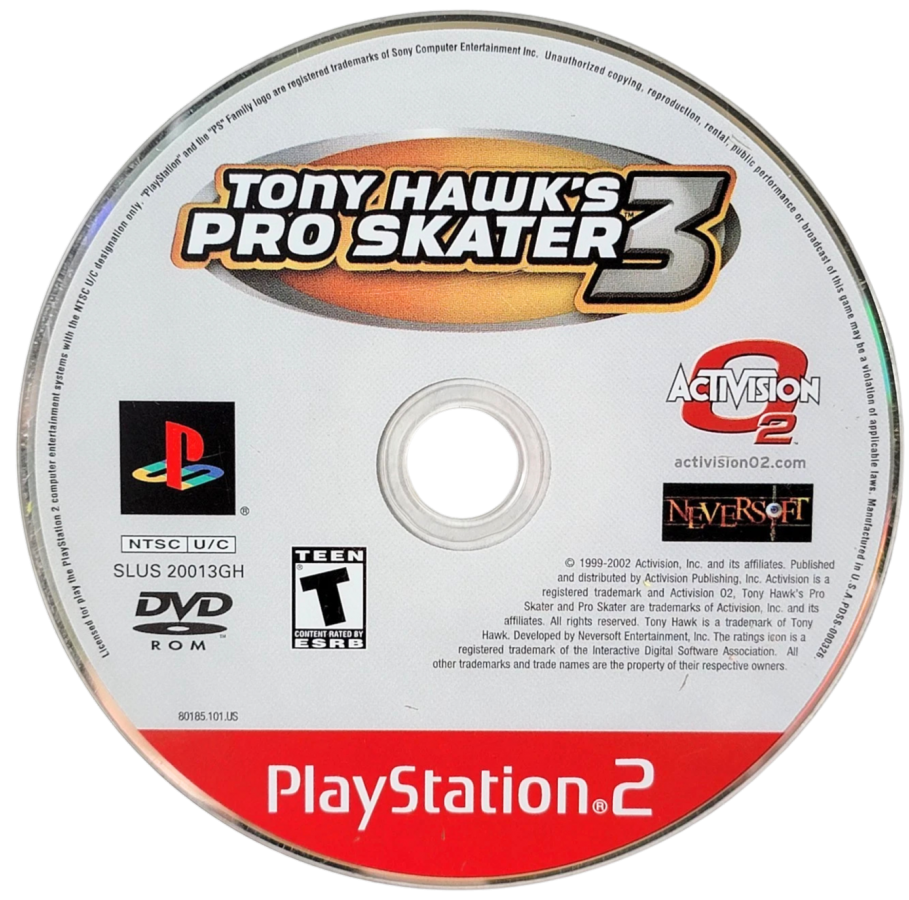 Tony Hawk's Pro Skater 3 [Greatest Hits] – PlayStation 2 (PS2) video game disc, skateboarding sports action.