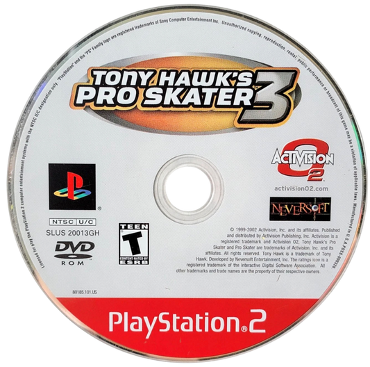 Tony Hawk's Pro Skater 3 [Greatest Hits] – PlayStation 2 (PS2) video game disc, skateboarding sports action.