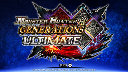 Monster Hunter Generations Ultimate Nintendo Switch inspired design featuring epic action role playing adventure aesthetic massive monster battles legendary weapons cooperative hunting quests vast fantasy environments deep character progression gameplay presentation start screen