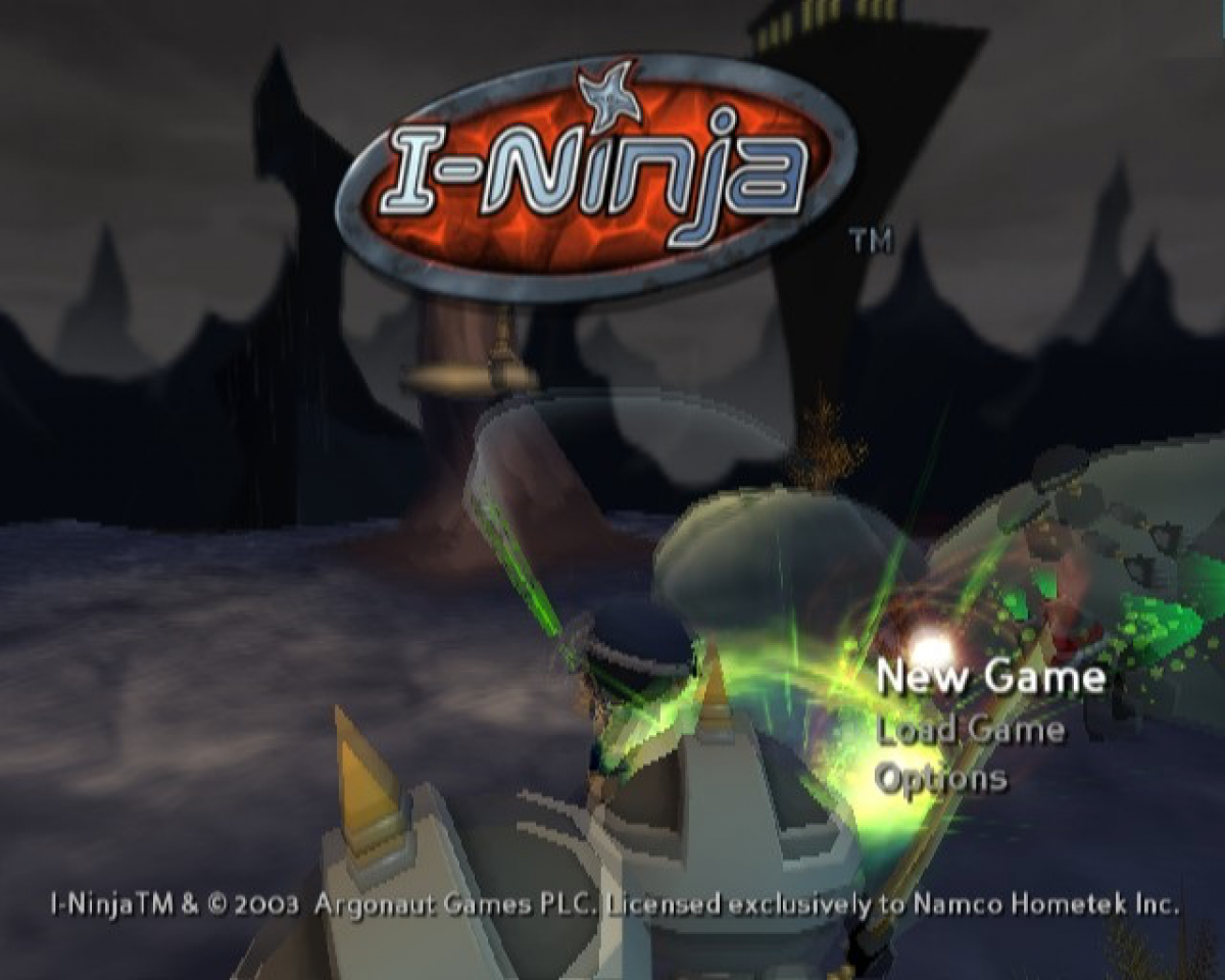 iNinja PS2 Sony PlayStation 2 action platformer game quirky ninja comedy adventure sword combat acrobatics puzzle solving fast paced levels Ninjitsu abilities Argonaut Games retro gaming PlayStation 2 software video game title gameplay