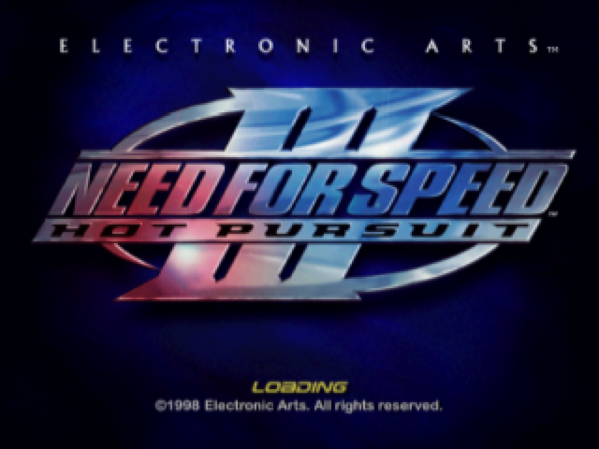 Need for Speed III Hot Pursuit Greatest Hits for PlayStation 1, title screen for an arcade racing game with exotic cars, high-speed police chases, competitive driving, and classic street racing gameplay