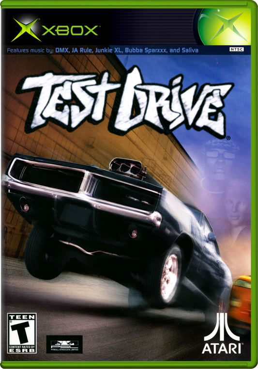 Test Drive game cover for Xbox with a black car on a colorful background