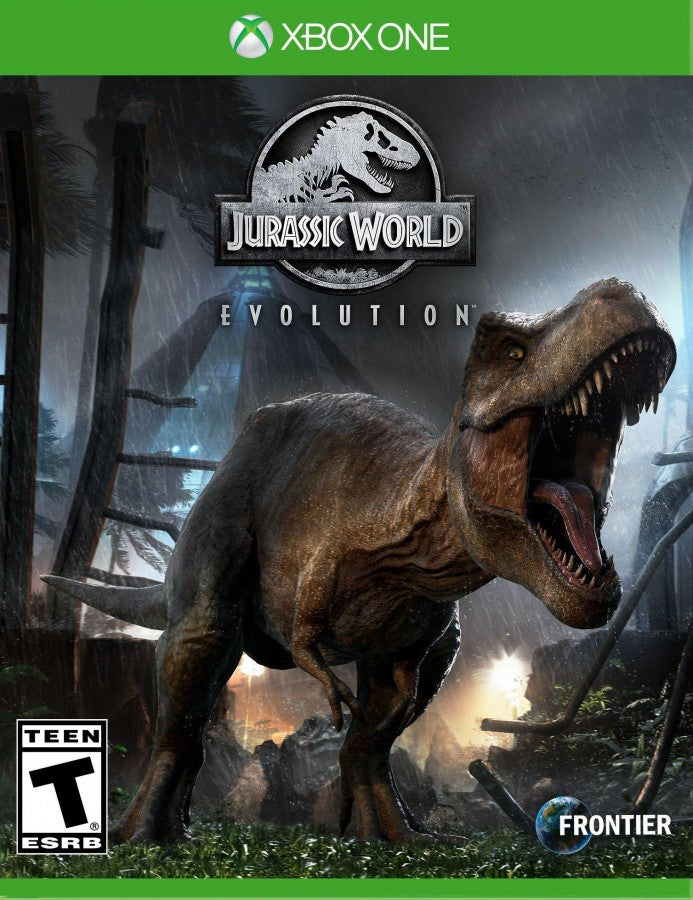 Jurassic World Evolution Xbox One game featuring park-building simulation gameplay and dinosaur management strategy Front Cover Art Image