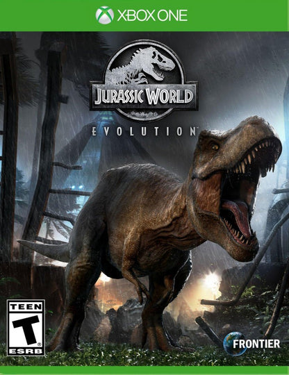Jurassic World Evolution Xbox One game featuring park-building simulation gameplay and dinosaur management strategy Front Cover Art Image
