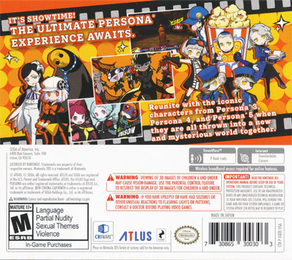Persona Q2 New Cinema Labyrinth Showtime Premium Edition Nintendo 3DS for retro video game enthusiasts featuring dungeon crawling role playing gameplay turn based combat beloved Persona characters collectible premium edition content immersive storytelling and collectible gaming appeal back cover 