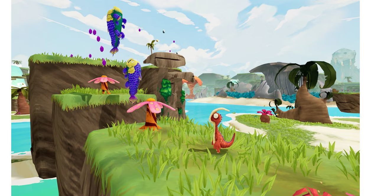 Gigantosaurus The Game PlayStation 4 PS4 family adventure video game dino buddies Rocky Tiny Mazu and Bill prehistoric world exploration solving puzzles kart racing saving Giganto from extinction cooperative multiplayer up to four players based on the Disney Junior animated series gameplay screenshot