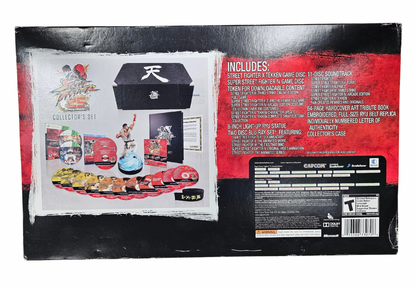 Street Fighter 25th Anniversary Collector's Set Xbox 360 X360 fighting game collection featuring classic Street Fighter games iconic fighters Ryu Ken Chun Li Guile intense arcade battles special moves multiplayer competition multiple Street Fighter titles and collectible anniversary edition gaming appeal box back art