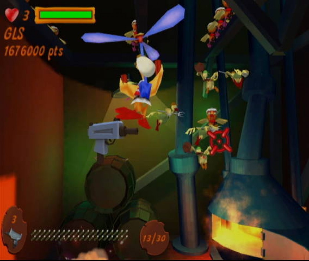 Chicken Blaster Nintendo Wii Wii video game featuring light gun shooting gameplay fast paced arcade action target shooting chicken enemies colorful environments challenging levels aiming mechanics and classic Nintendo Wii gameplay retro video game collection collectible gaming appeal gameplay