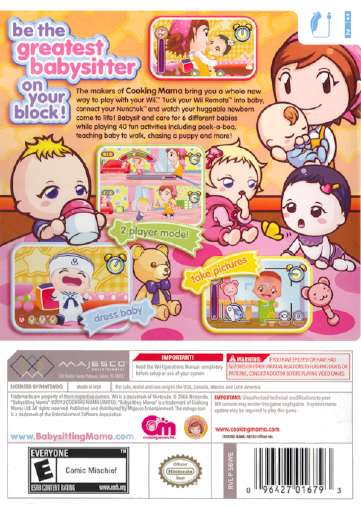 Babysitting Mama back cover art for Nintendo Wii (Wii) video game 