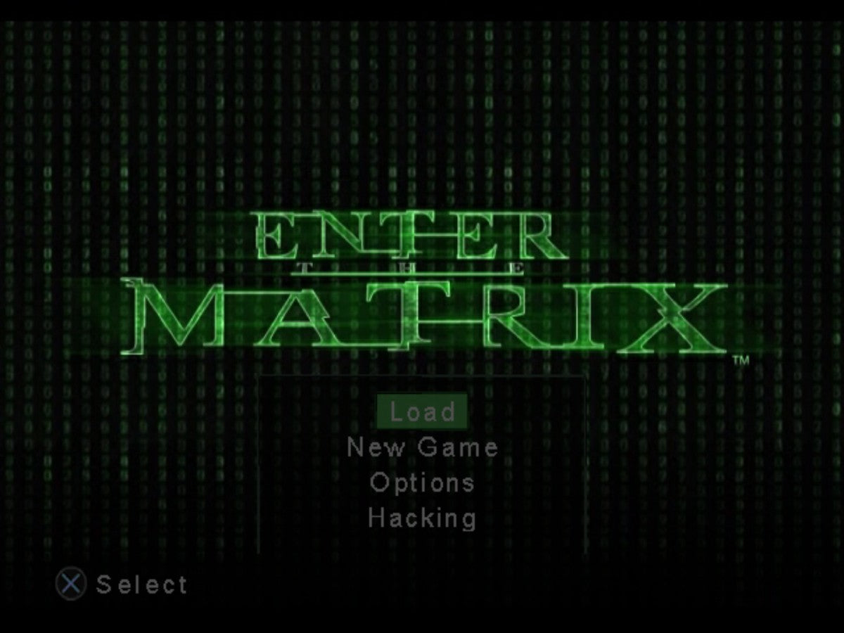 Enter the Matrix [Greatest Hits] title screen for PlayStation 2 (PS2) action-adventure video game based on The Matrix film series