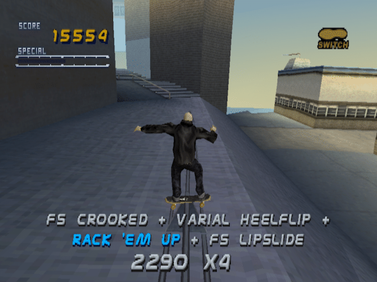 Tony Hawk’s Pro Skater 2 [Greatest Hits] gameplay for PlayStation 1 (PS1) video game, skateboarding sports action, trick-based gameplay, iconic extreme sports classic