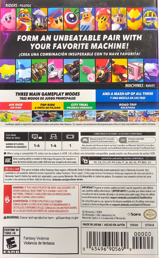 Kirby Air Riders Nintendo Switch 2 for racing action video game fans featuring Kirby characters high speed air ride vehicles competitive races arena battles power ups character abilities colorful tracks multiplayer gameplay and fast paced Nintendo action collectible gaming appeal back cover art