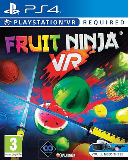 Fruit Ninja VR [PAL Import] – PlayStation 4 (PS4) video game cover image, virtual reality action arcade game by Halfbrick Studios