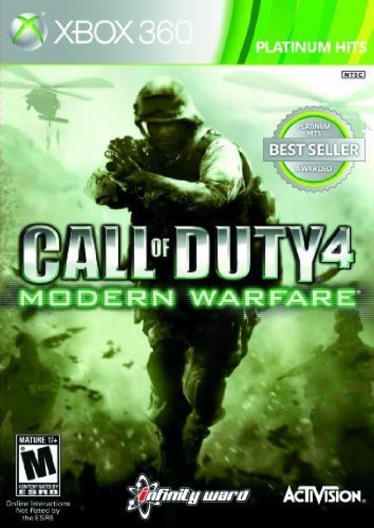 Call of Duty 4: Modern Warfare Platinum Hits for Xbox 360 with modern military action theme front cover