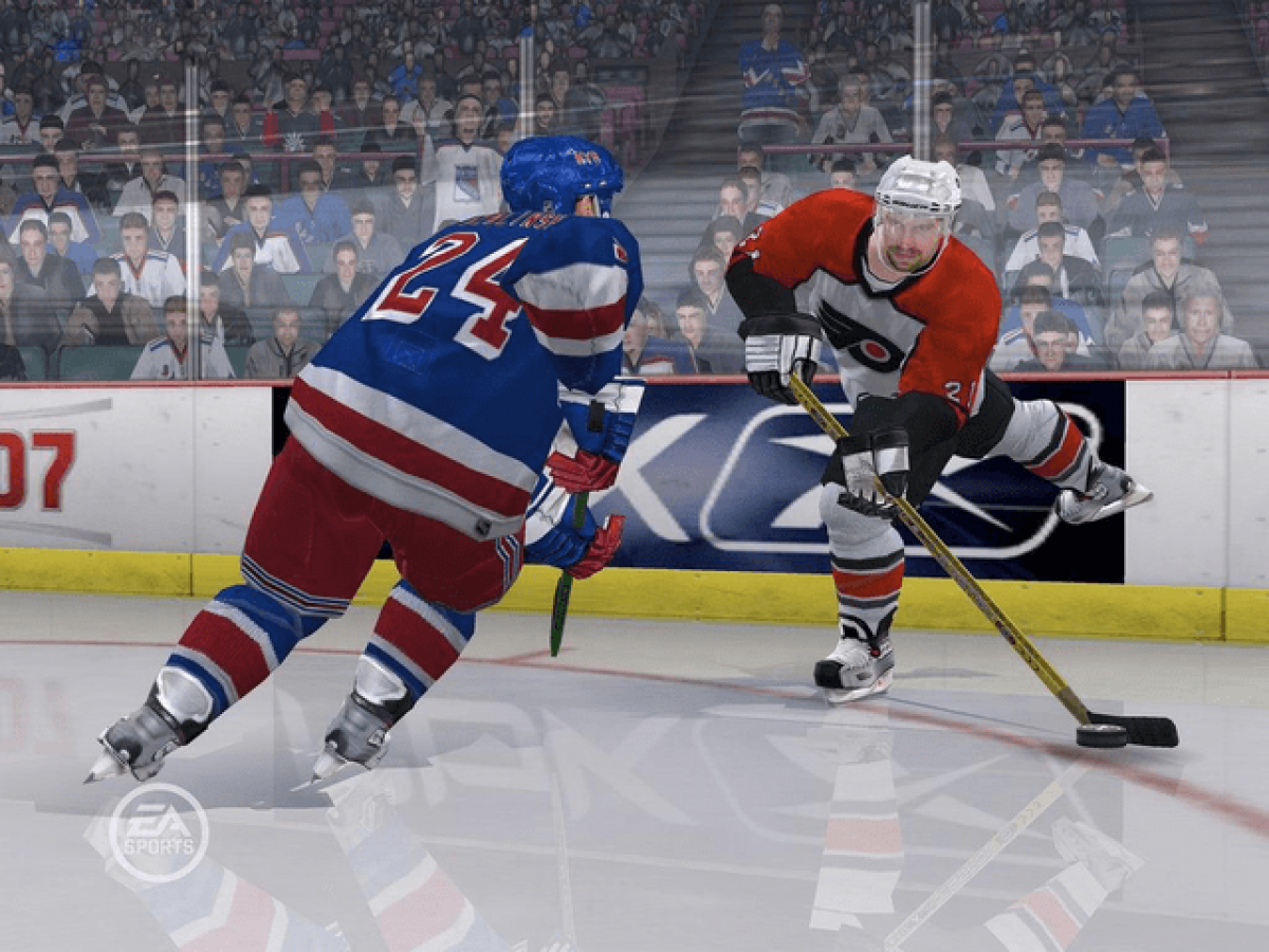 NHL 07 Xbox original Xbox hockey sports game EA Sports ice hockey simulation NHL teams players season mode franchise mode multiplayer gameplay realistic skating puck control classic sports title Xbox software video game title gameplay