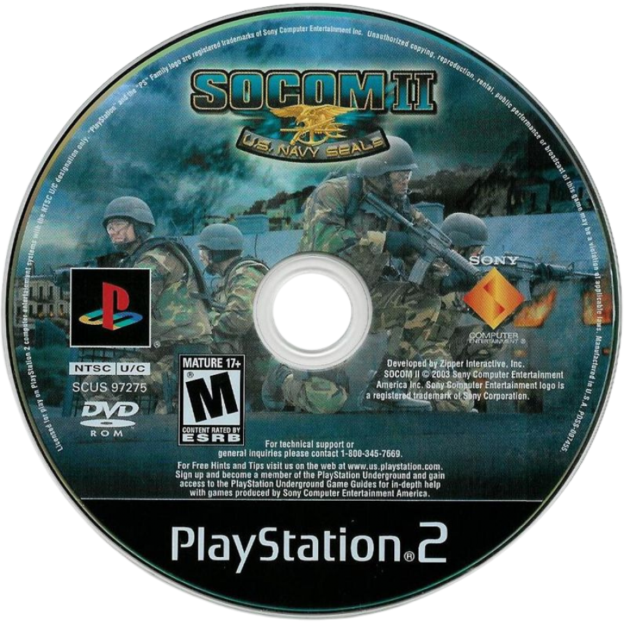 SOCOM II: U.S. Navy Seals – PlayStation 2 (PS2) video game disc, tactical shooter.