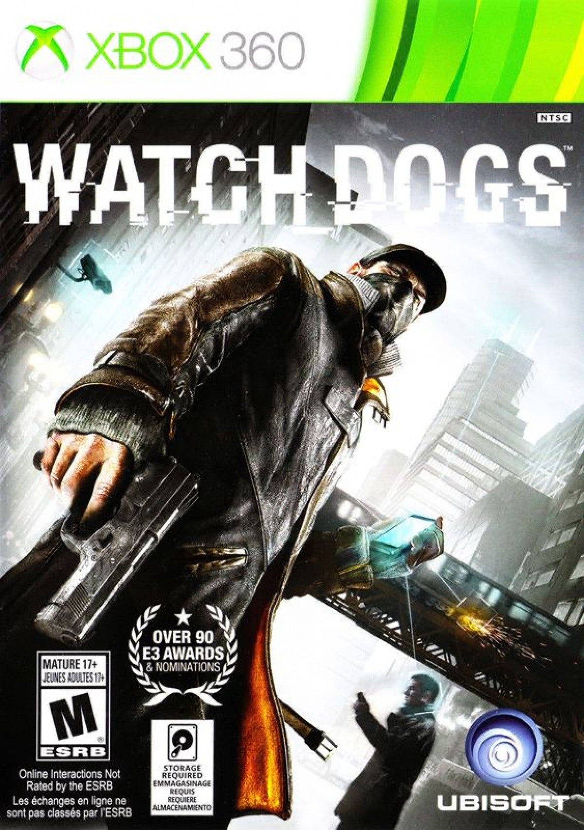Watch Dogs for Xbox 360 open world action adventure video game featuring hacking mechanics modern urban exploration third person combat and immersive Ubisoft surveillance thriller experience cover art