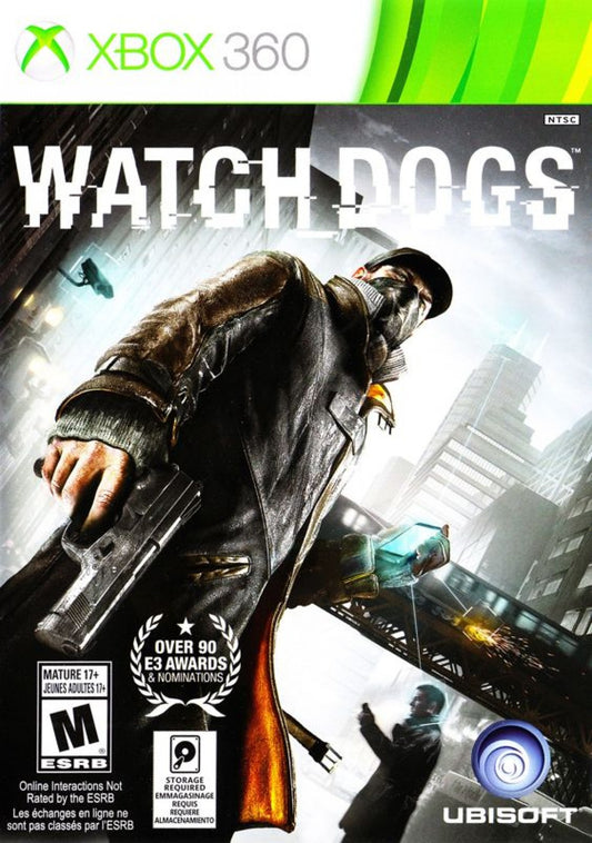 Watch Dogs for Xbox 360 open world action adventure video game featuring hacking mechanics modern urban exploration third person combat and immersive Ubisoft surveillance thriller experience cover art