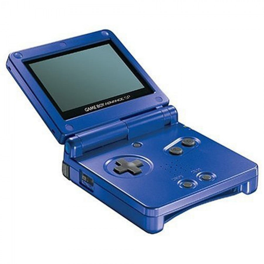 Cobalt Blue Game Boy Advance SP handheld console featuring compact flip design and retro gaming style 