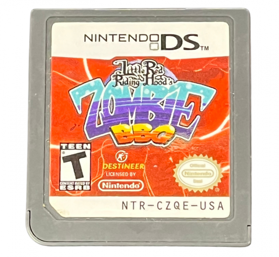 Little Red Riding Hood's Zombie BBQ CIB Nintendo DS DS video game featuring action shooting gameplay zombie battles quirky horror themes Little Red Riding Hood character fast paced combat colorful environments challenging enemies Nintendo DS handheld gaming retro video game collection cartridge