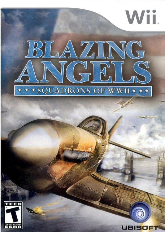 Blazing Angels Squadrons of WWII game featuring World War II aerial combat, historical fighter planes, and action-packed flight simulation gameplay cover art