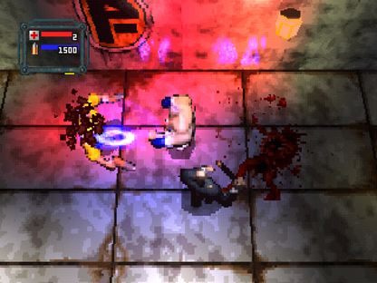 Loaded PS1 PlayStation 1 top down shooter action game multiplayer combat dark humor arcade style gameplay retro video game gameplay Greatest Hits edition