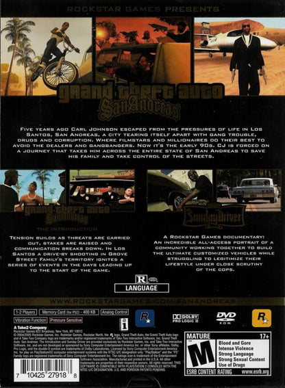 Grand Theft Auto: San Andreas Special Edition back cover art for PlayStation 2 (PS2) video game