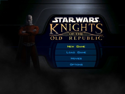 Star Wars Knights of the Old Republic Platinum Hits Xbox XBOX for retro video game enthusiasts featuring classic role playing gameplay Star Wars storytelling lightsaber combat character customization party management planetary exploration branching choices and collectible gaming appeal gameplay start screen