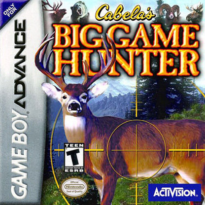 Cabela’s Big Game Hunter for Game Boy Advance, cover image for a hunting simulation video game with outdoor environments, animal tracking gameplay, mission-based challenges, and realistic hunting mechanics