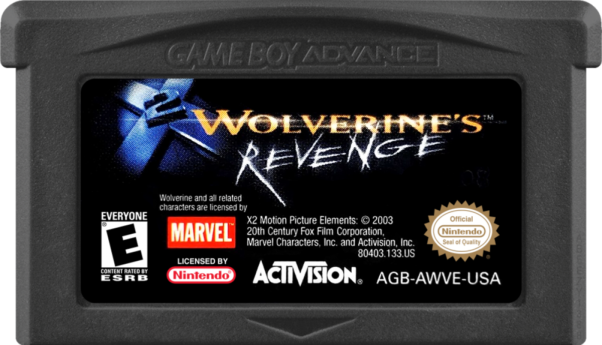 X2 Wolverine's Revenge Game Boy Advance GBA action adventure video game featuring Wolverine mutant abilities claw combat stealth missions powerful enemies boss battles comic book inspired story challenging levels and classic Game Boy Advance GBA gameplay collectible retro gaming appeal game cartridge